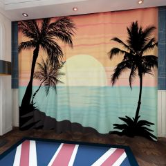 Sea Sunset Tree Bird Window Curtains CUR-0422