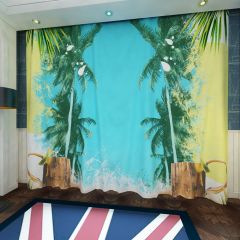 Tree Plant Blue Window Curtains CUR-0423
