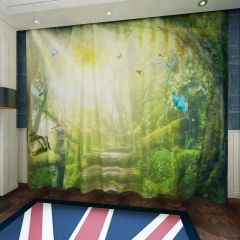 Forest Tree Butterfly Sunshine Stairs Window Curtains CUR-0435