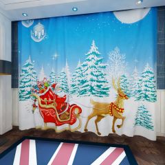 Christmas Santa Claus Deer Snow Tree Window Curtains CUR-0442