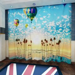Hot Air Balloon Palm Tree Sun Window Curtains CUR-0557