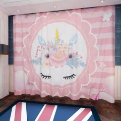 Birthday Party Pink Star Flowers Window Curtains CUR-0566
