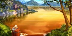 Sea Mountain Grass House Tree Stage Performance Background Dance Show Backdrop SRB-0856