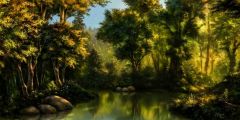 Tree Stone River Stage Performance Background Dance Show Backdrop SRB-0864