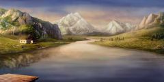 River Mountain Grass House Stage Performance Background Dance Show Backdrop SRB-0865