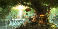 Tree Mushroom Light Fountain Stage Performance Background Dance Show Backdrop SRB-0902