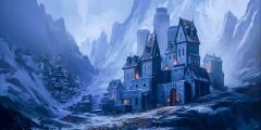 Castle Fire Mountain Stage Performance Background Dance Show Backdrop SRB-0916