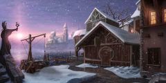 Snow Cabin Tree Stage Performance Background Dance Show Backdrop SRB-0974