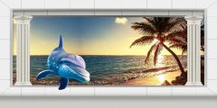 Pillars Palm Tree Seaview Stage Performance Background Dance Show Backdrop SRB-1304