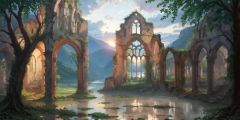 Broken Ruins River Mountain Stage Performance Background Dance Show Backdrop SRC-0006