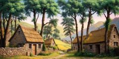 Village Trees Mountains Stage Performance Background Dance Show Backdrop SRC-0014