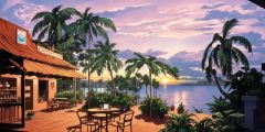 Seaside Coffee House Stage Performance Background Dance Show Backdrop SRC-0023