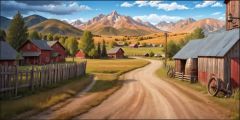 Village Prairie Trees Mountains Stage Performance Background Dance Show Backdrop SRC-0037
