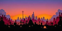 Dawn Tombstone Cemetery Silhouette Stage Performance Background Dance Show Backdrop SRC-0043