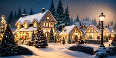 Lighted Snowy Village Houses Stage Performance Background Dance Show Backdrop SRC-0078