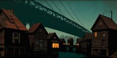 Hoovervile Bridge Wooden Houses Stage Performance Background Dance Show Backdrop SRC-0117