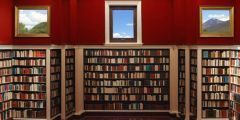 Red Wall Libray Bookshelves Stage Performance Background Dance Show Backdrop SRC-0147