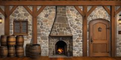 Tavern Fireplace Barrels Stage Performance Background Dance Show Backdrop SRC-0153