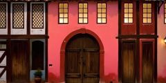Village Wood Doors Stage Performance Background Dance Show Backdrop SRC-0156