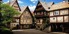 Bavarian Village Stone Houses Stage Performance Background Dance Show Backdrop SRC-0171