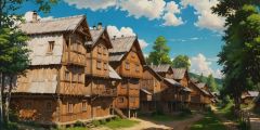 Wooden Village Houses Trees Stage Performance Background Dance Show Backdrop SRC-0211