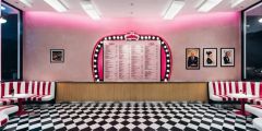 Burger Palace Pink Lights Stage Performance Background Dance Show Backdrop SRC-0228