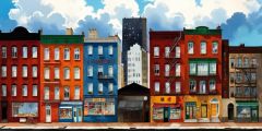 Four Storey Buildings Stores Stage Performance Background Dance Show Backdrop SRC-0234