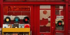 Record Shop Cds Red Door Stage Performance Background Dance Show Backdrop SRC-0242