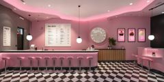 Vintage Dessert Shop Grid Floors Stage Performance Background Dance Show Backdrop SRC-0291