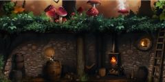 Forest Grassland Mushrooms Basement Stage Performance Background Dance Show Backdrop SRC-0320