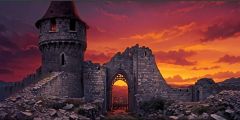Castle Ruins Arrow Towers Stage Performance Background Dance Show Backdrop SRC-0332