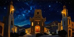 Small Town Moon Clouds Stage Performance Background Dance Show Backdrop SRC-0336