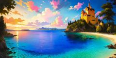 Castle Cove Sunset Trees Stage Performance Background Dance Show Backdrop SRC-0348
