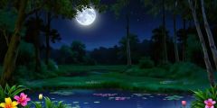 Pond Moon Trees Stage Performance Background Dance Show Backdrop SRC-0351