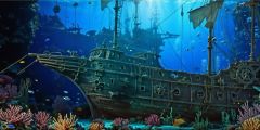 Underwater Sunken Ancient Wooden Pirate Ship Stage Performance Background Dance Show Backdrop SRC-0353