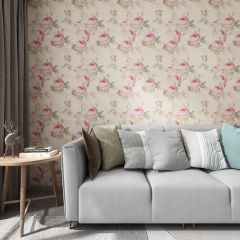 Roses Plants Vintage Fabric Wallcovering Seamless Wallpaper Wall Decoration WCV-0014