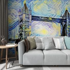 Bridge Starry Night Fabric Wallcovering Seamless Wallpaper Wall Decoration WCV-0121
