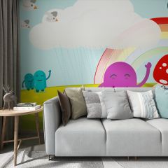 Rainbow Spring Fabric Wallcovering Seamless Wallpaper Wall Decoration WCV-0155