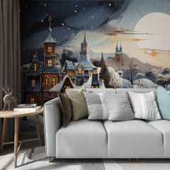 Night Moon Sky Fabric Wallcovering Seamless Wallpaper Wall Decoration WCV-0156