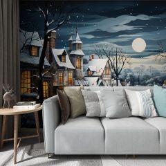 Snow Night Moon Fabric Wallcovering Seamless Wallpaper Wall Decoration WCV-0157