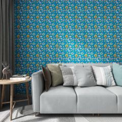 Happy Cartoon Planet Fabric Wallcovering Seamless Wallpaper Wall Decoration WCV-0235