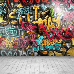 Plank Floor Photography Scenery Backdrop Graffiti Theme Banner YMY-304
